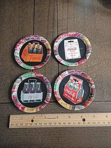 Vintage Set of 4 Coca Cola Coke Metal Coasters Dated 1999 - Collection Pieces