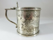 Rare Antique Sterling Silver Etched Mustard Pot 1877 by Robert Harper London