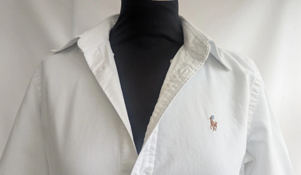 Camisa Polo Ralph Lauren blanca de algodón manga 3/4 para mujer talla S Foto 2 de 4