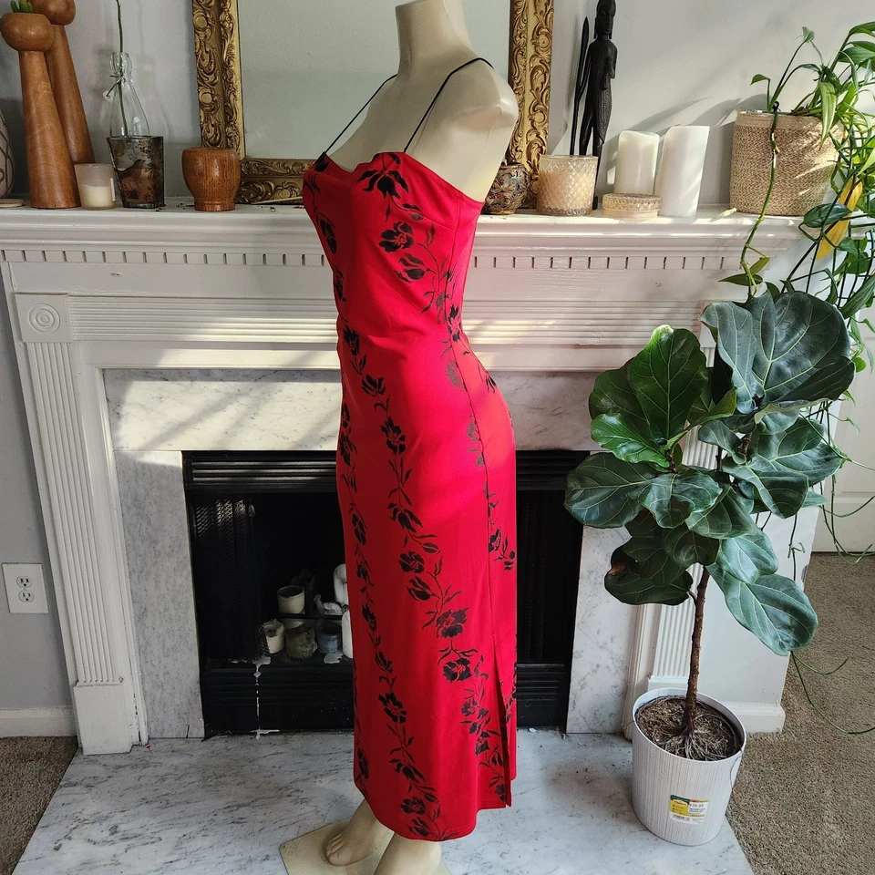 Vestido sin Mangas Vintage Años 90 Breakin Suelto Rojo Floral Negro Maxi Y2K Punk Bruja Talla S Foto 2 de 4