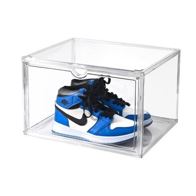 Clear Stackable Shoe Organizer Box with Magnetic Door, Fits Up to US Size 14
