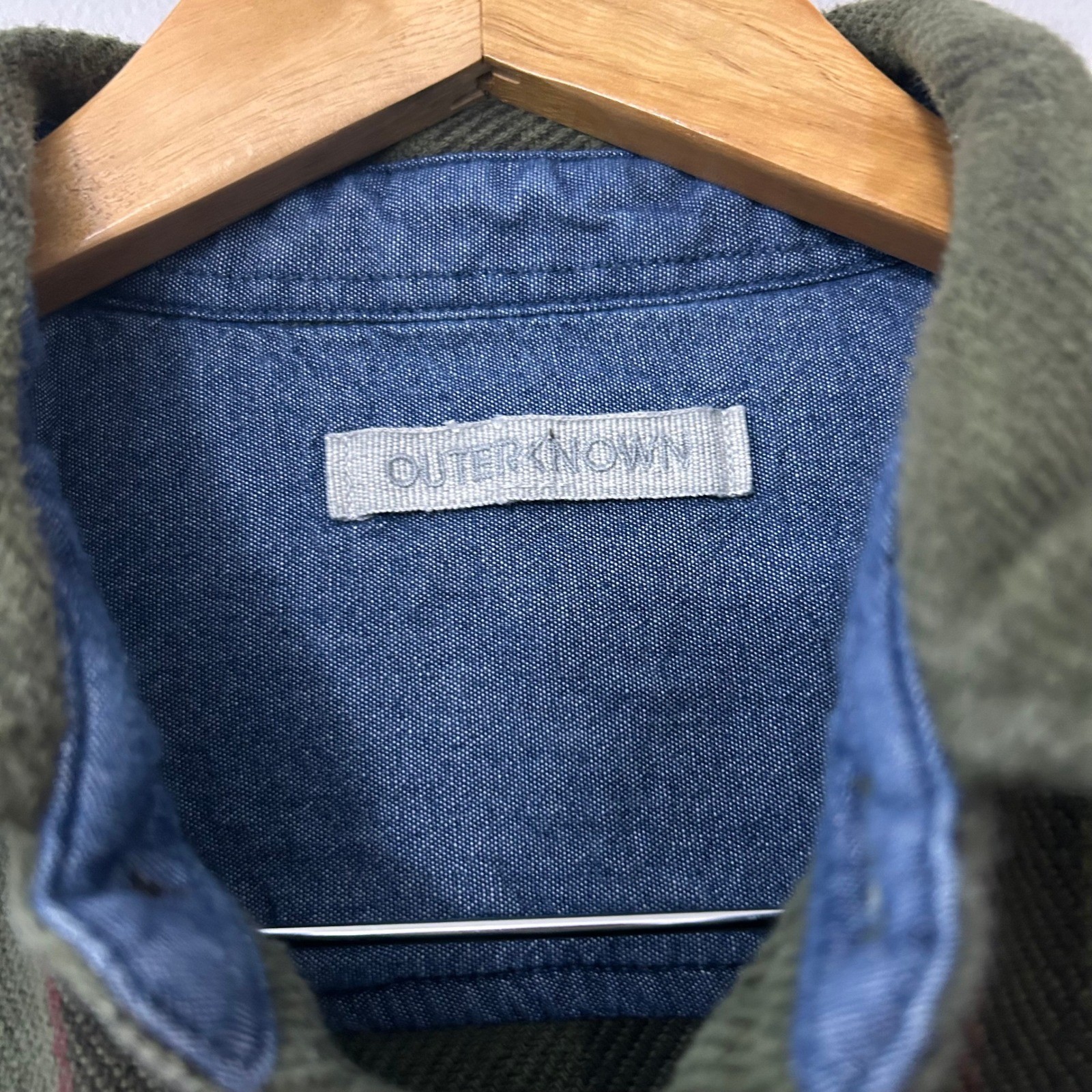 Outerknown Mens Large Heavy Flannel Blanket Shirt Jacket Green Brown Plaid