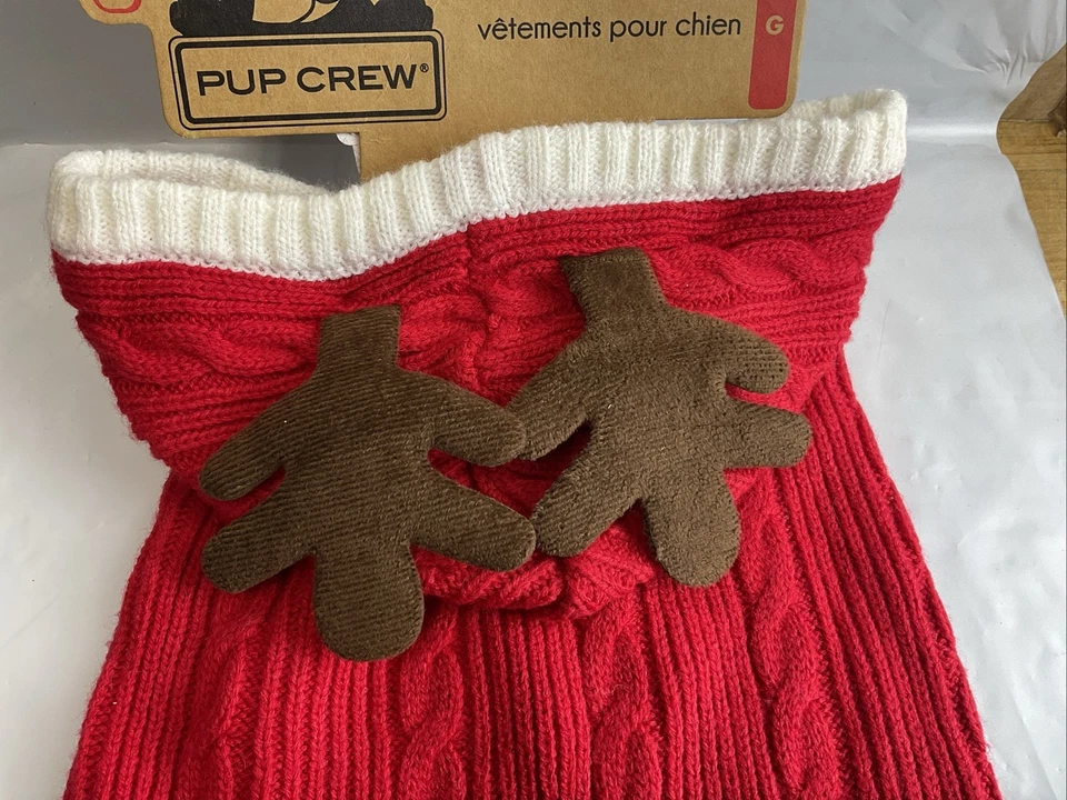 Pup Crew Dog Apparel Hooded Sweater Reindeer with Antlers Size L new A0124 - Image 2 of 4