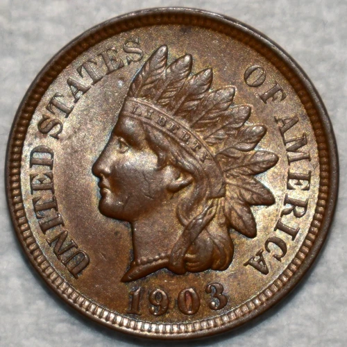 Uncirculated 1903 Indian Head Cent, Highly Lustrous, Frosty specimen.