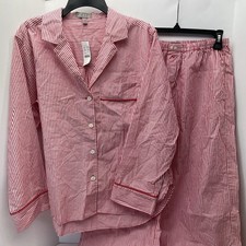 J CREW Mens 2 Piece Striped PJs Pajama Set Long Sleeve Shirt Pants S Small Red
