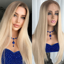 HD Lace Front Wigs Heat Resistant Hair Highlight Blonde Long Straight Layered