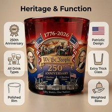 America 250th Anniversary We The People Heritage Whiskey Glass Independence Desi
