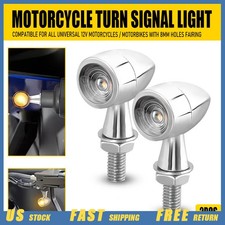 2pc Motorcycle Chrome Amber LED Turn Signal Light Bullet Brake Blinker 8mm holes