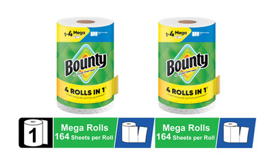 Bounty Paper Towels, 1 Mega Roll, 164 Sheets per Roll PACK OF 2