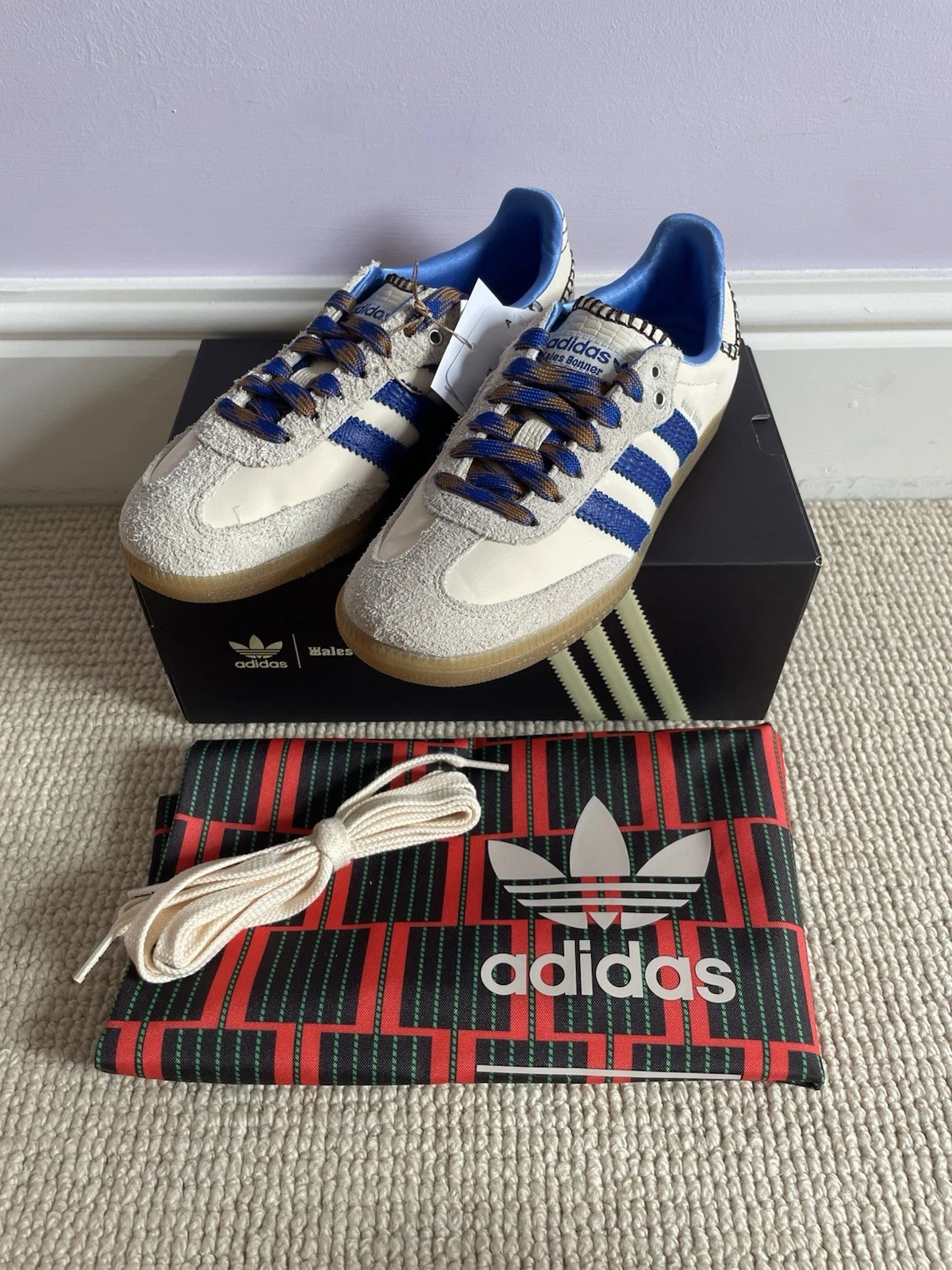 Adidas Originals x Wales Bonner Samba Cream UK 4 Wonder Clay Royal Blue