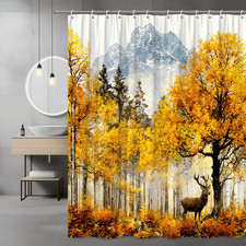 Autumn Forest Mountain Deer Shower Curtain