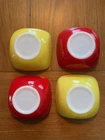 SET OF  FOUR PYREX #410 SQUARE SHAPED 12 OUNCE OVENWARE BOWLS - 2 RED & 2 YELLOW