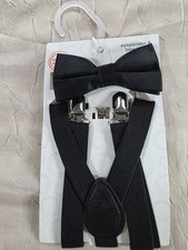 Wonder Nation Suspender and Bow Tie Boys Black Strong Clip Elastic Band 2-Piece