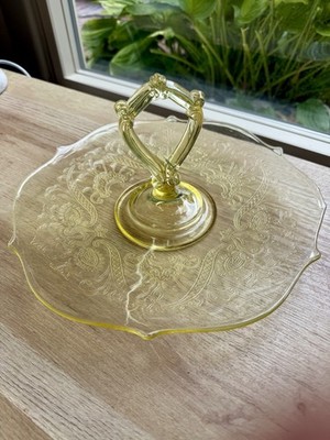 Lancaster Glass Elegant Landrum Topaz Yellow Cut Center Handle Tray