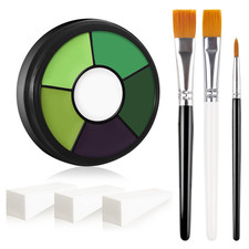 Green Cream Face Body Paint Palette Kit with 3 Brushes 3 Sponges, Highly Pigme