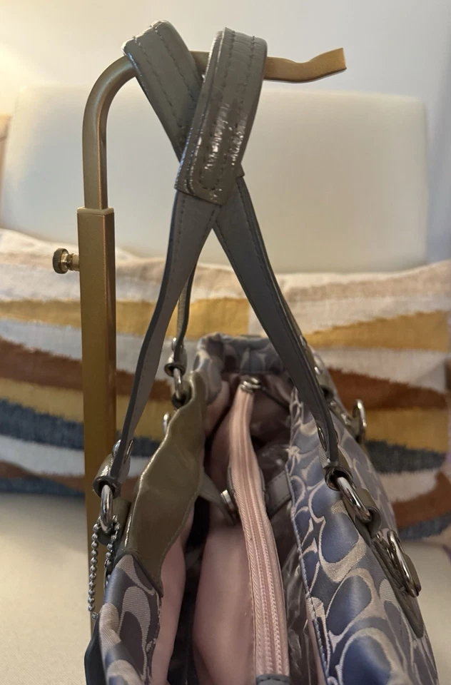 Coach Ashley Signature Sateen Large Satchel Bag Gray Khaki F18450 - Image 4 of 4