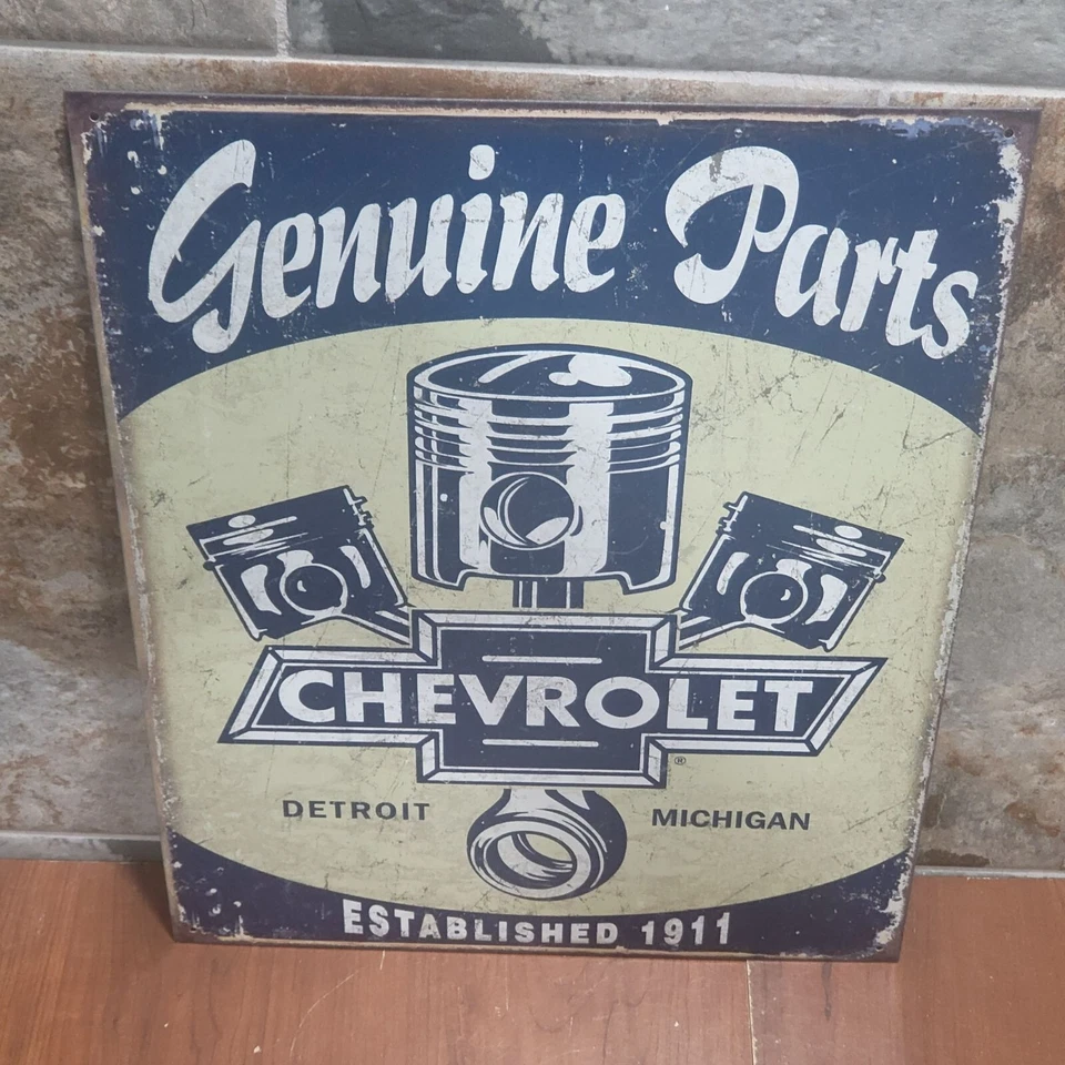 Genuine Parts Chevrolet Service Tin Sign GM Chevy Parts and Pistons - Image 3 of 4
