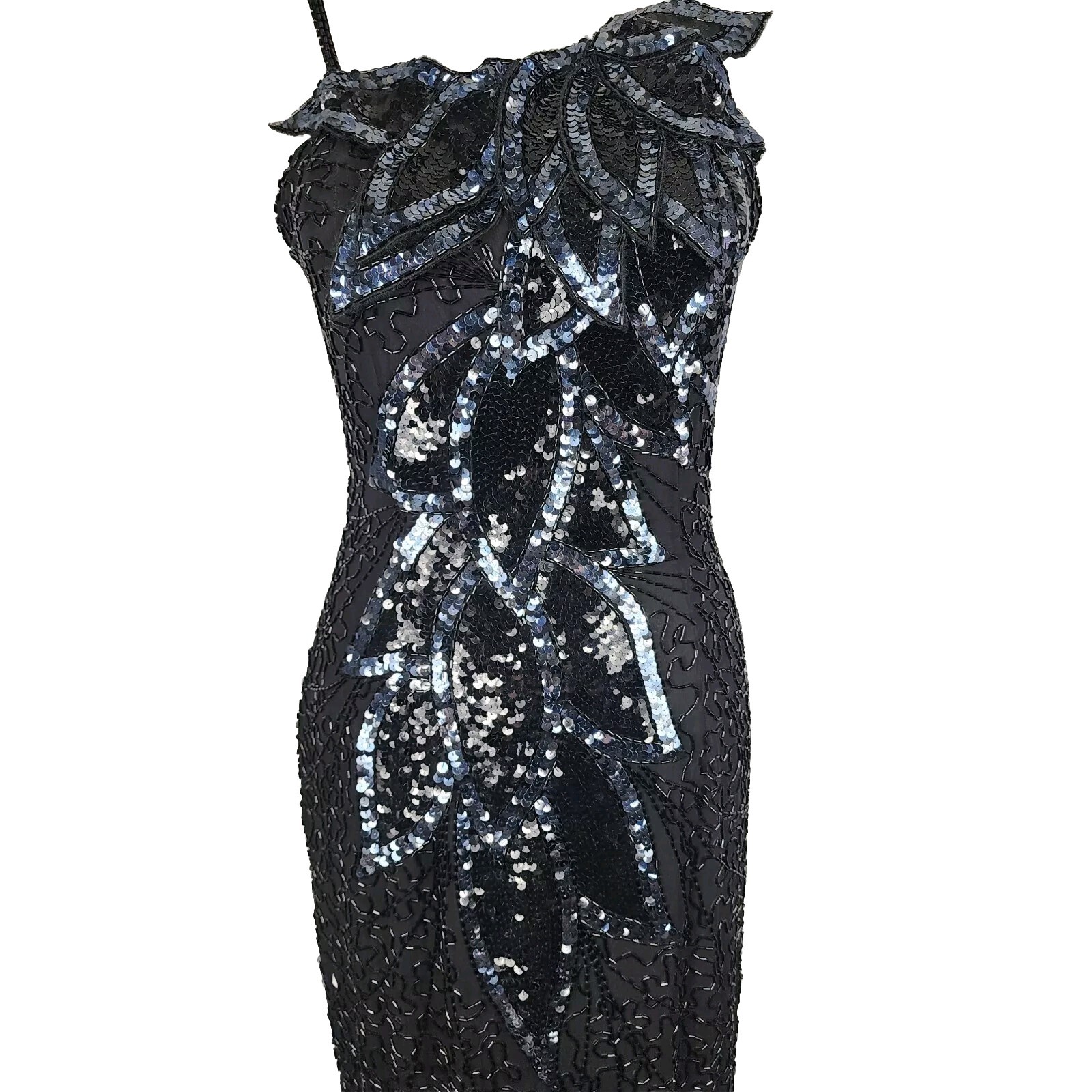 Vintage Black Tie By He-Ro Silk Beaded Sequin Eve… - image 2