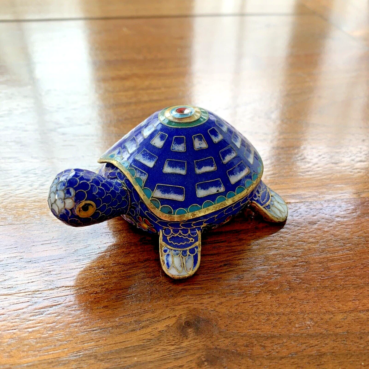 Cloisonn Sea Turtle Tortoise Metal Enamel Blue Figurine Pin Ring