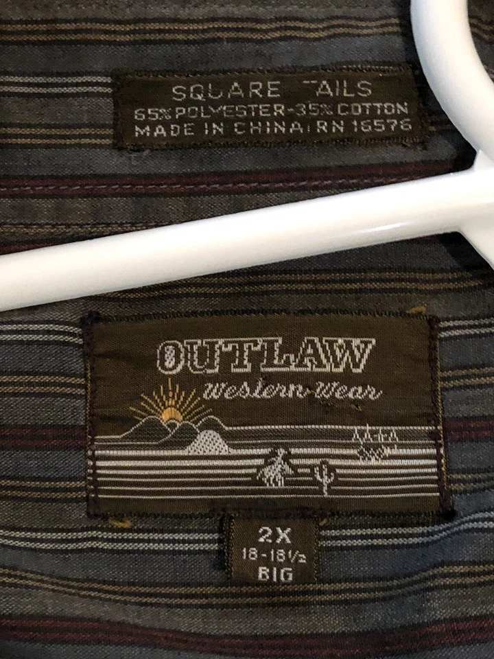 Vintage Outlaw Western Wear Masculino L/S Botão para Cima Pérola Snaps 2X Caudas Quadradas Grandes!! - Imagem 4 de 4