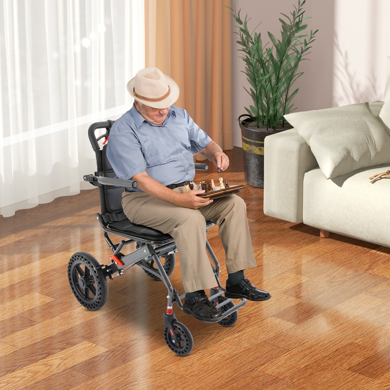 Medical Super Light Foldable Wheeled Transport Chair with Carry Bag 100KG
