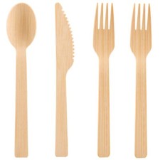 200 Pack Wooden Bamboo Cutlery Set Disposable Silverware Biodegradable Utensils