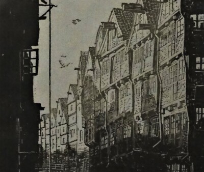Friedrich WACHENHUSEN,1859-1925 Holzschnitt: HAMBURG DEICHSTRASSENFLEET/ RARITÄT