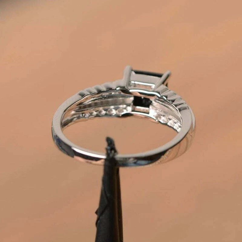 2.10 Ct Princess Cut Lab Created Solitaire Engagement Ring 14K White Gold Finish - Image 3 of 4