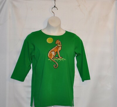 Bob Mackie Cheetah in the Moonlight Tee Size M Green