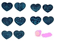 10 Styles Nail Art Stamping Love Heart Manicure Image Plate Stamper Scraper Kit