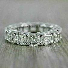 14K White Gold Plated 4Ct Asscher Cut Moissanite Full Eternity Wedding Band SZ-7