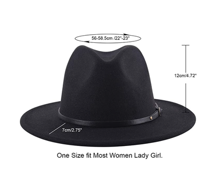 Lanzom Womens Classic Wide Brim Floppy Panama Hat Belt Buckle Wool Fedora Hat Lanzom Women Vintage Wide Brim Warm Wool Fedora Hat Belt  main image 2