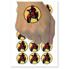 Biker on Motorcycle Temporary Tattoo Water Resistant Fake Body Art Set