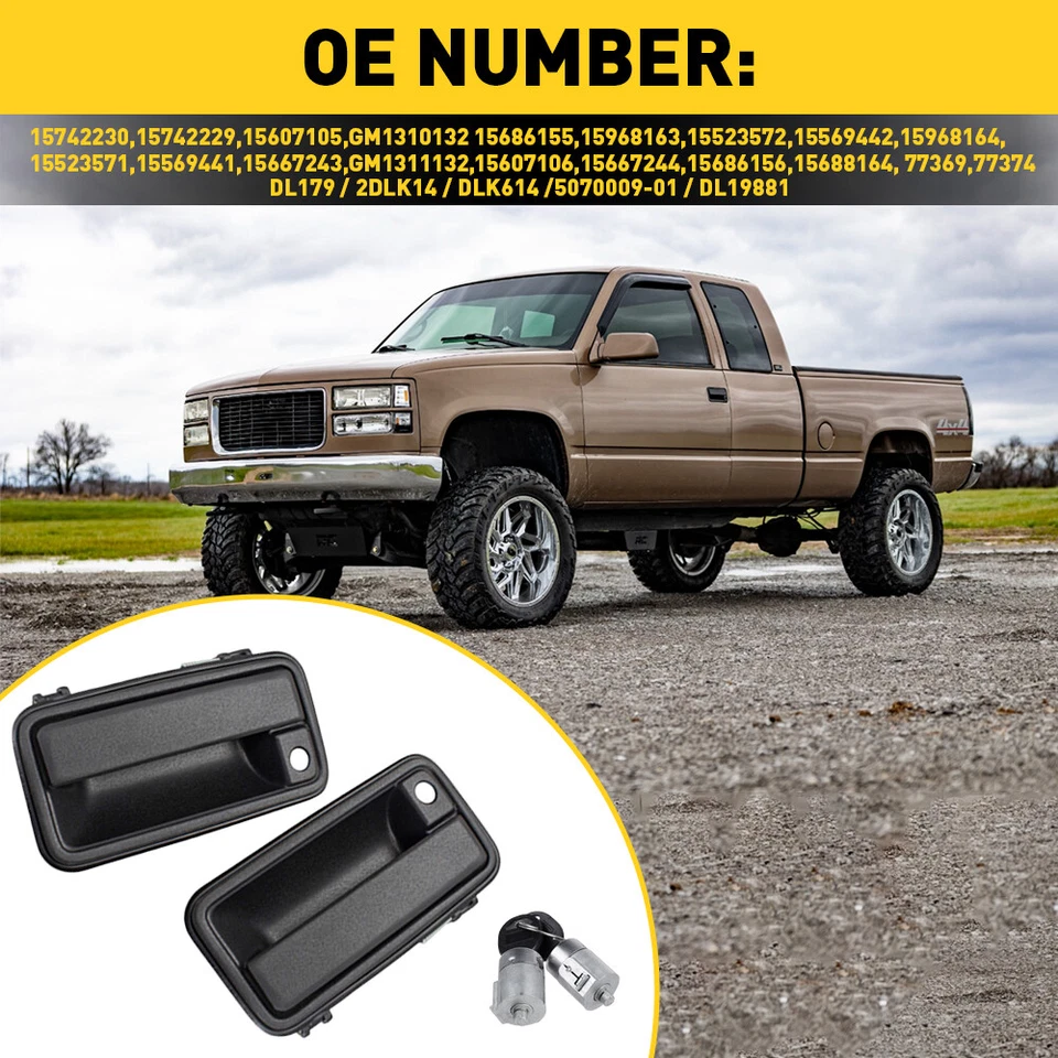 Exterior Front Door Handle w/ Cylinder Lock for Chevrolet 88-94 C1500 GMC K1500 - Image 4 of 4