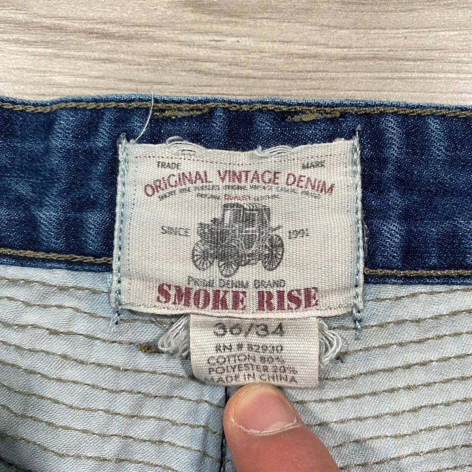 Pantalones de mezclilla Smoke Rise para hombre 36x32 azul ajustados ropa de calle con paneles grunge Y2K Foto 3 de 4