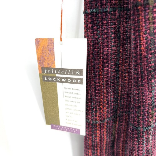 Frittelli & Lockwood Chenille Check Scarf Rayon Handwoven 72”x12” Maroon Blue - Picture 4 of 5