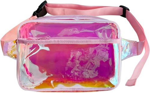Holographic Waist bag with Adjustable Strap,Iridescent Waterproof pink