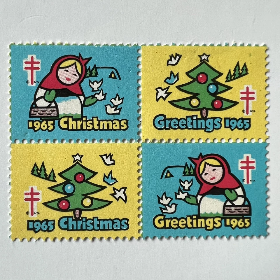 ERROR 1965 CHRISTMAS SEAL BLOCK WITH EXTRA CIRCLES IN TREE ORNAMENTS MNH - Image 4 of 4