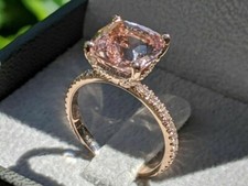 2Ct Cushion Cut Lab-Created Morganite Halo Engagement Ring 14K Rose Gold Plated