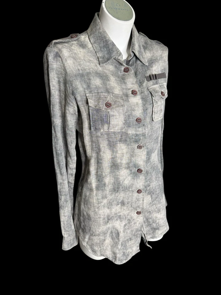 ELIZABETH AND JAMES Designer 100% Linen Shirt Women's S Grey Button Up Long Top - Image 2 of 4