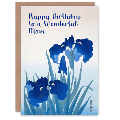 Mama Happy Birthday schöne elegante blaue Iris Blumenmalerei Grußkarte