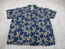Paradise Found Shirt Men XL Blue Floral Graphic Print Hawaiian Casual Button Up