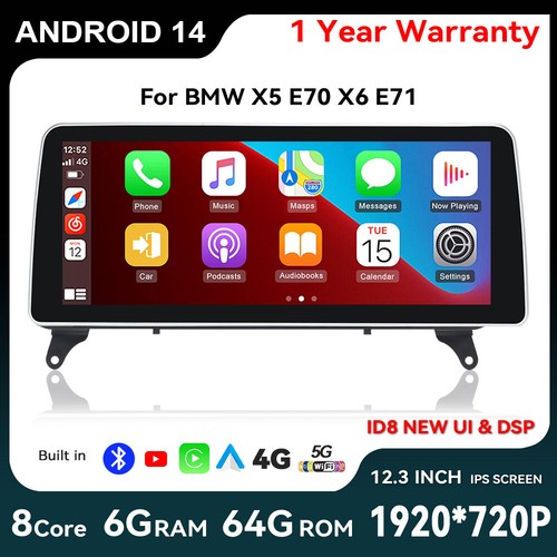 Pantalla estéreo Android Carplay 12,3"" estéreo de coche para BMW X5 E70 X6 E71 CCC CIC - Imagen 1 de 17