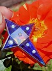 STERLING SILVER CROSS PENDANT MURANO GLASS ALAN K 2 3/4" L ROYAL BLUE DAISY RARE — photo 2