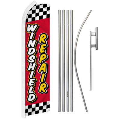Windshield Repair Advertising Swooper Feather Flutter Flag Pole Kit Glass RD
