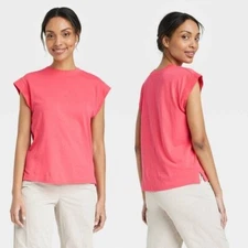 A New Day Womens Short Sleeve Extended Shoulder T-Shirt Muscle Tee Coral Medium