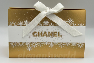 CHANEL Origami Signature GOLD GIFT BOX w/ Ribbon & Tissue 8.75