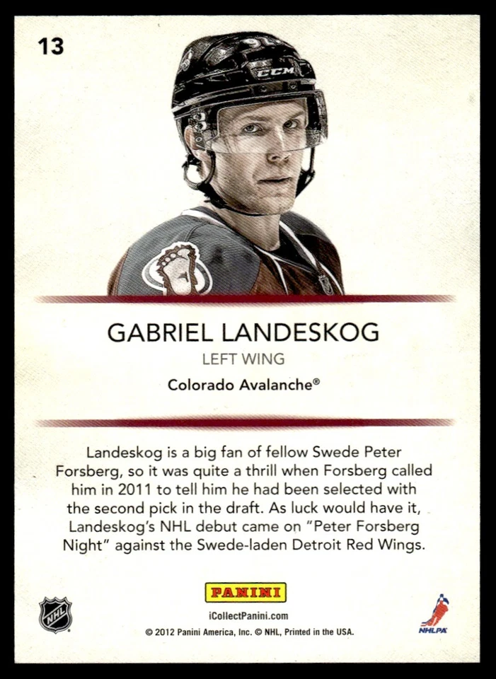 2012-13 Panini Toronto Fall Expo Gabriel Landeskog Colorado Avalanche #13 - Image 2 of 2