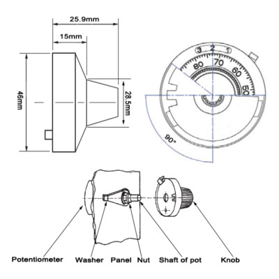 Bouton Potentiomètre 46mm Type B2 - Capuchon Pour Commutateur Multi-Tours