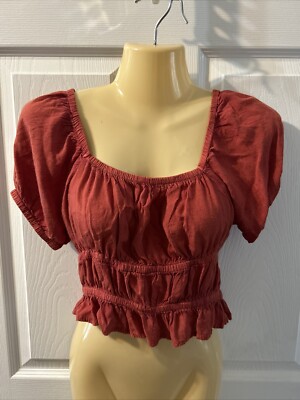 Juniors S Rust Ruffle Top Criss Cross Back EUC Super Cute! Lightweight BARGAIN